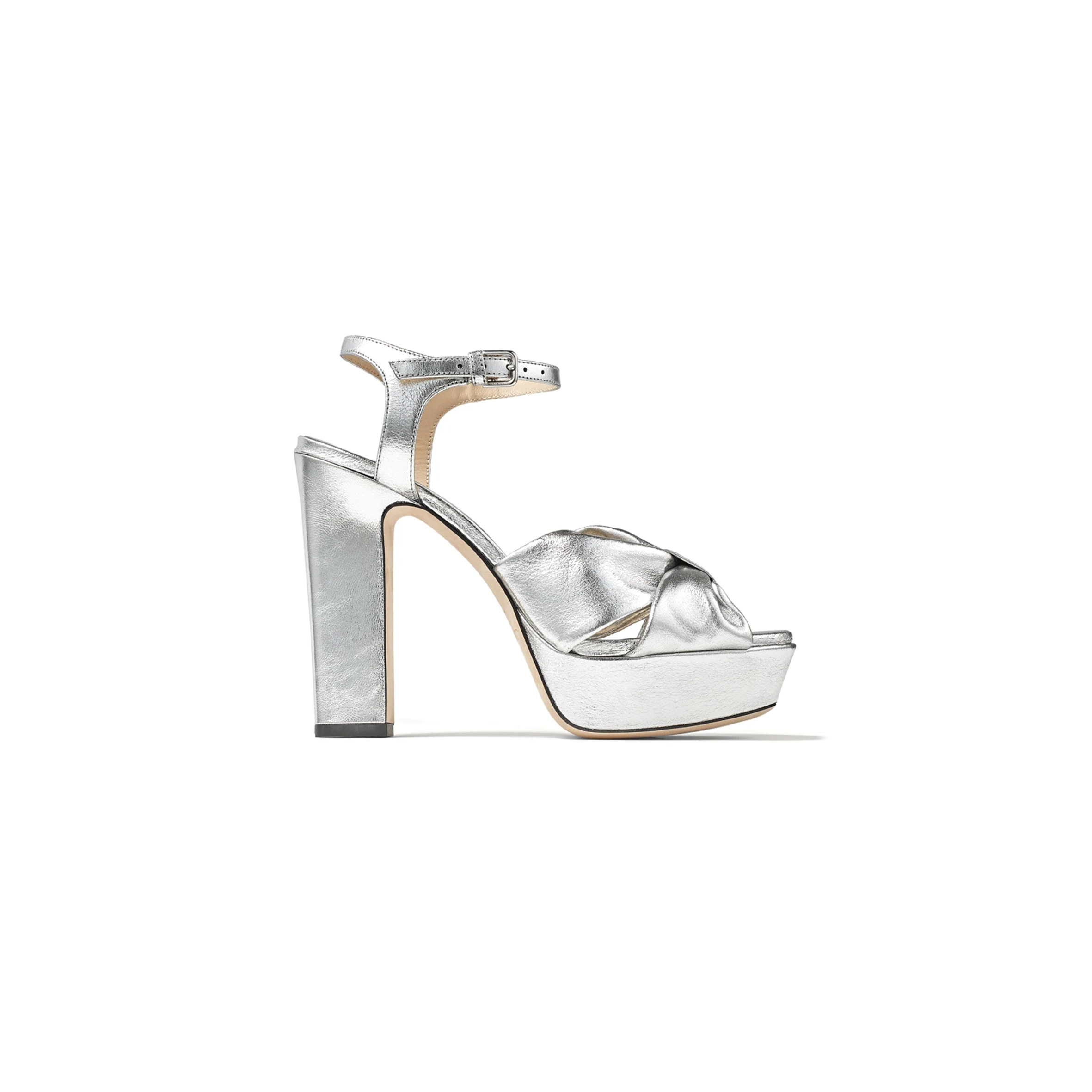 Ji*y Ch* heloise 120 silver metallic nappa leather platform sandals heloise120mna